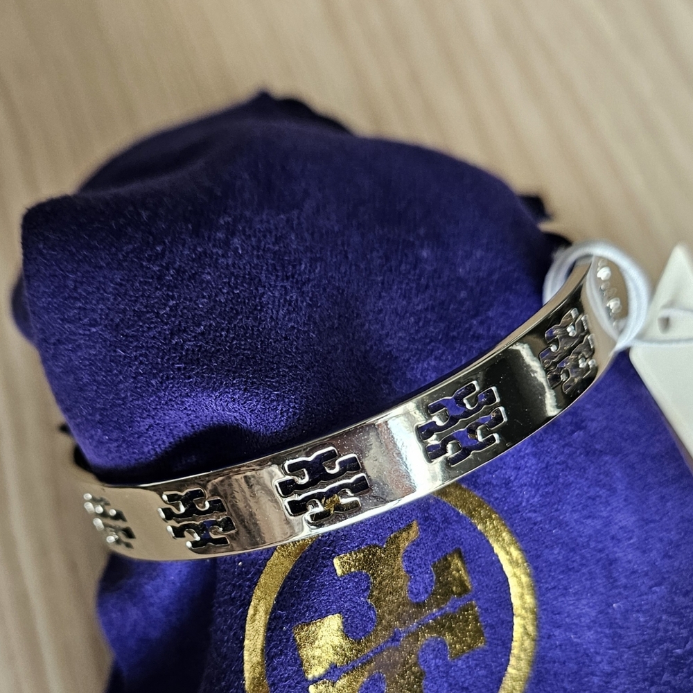 NWT Tory Burch Silver Cuff Bracelet With Double T Cutouts - Picture 2 of 3